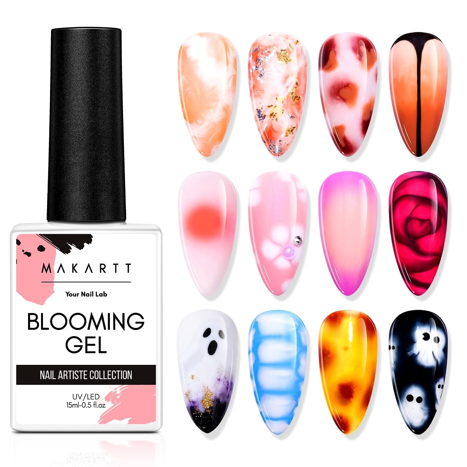 Makartt Blooming Gel Nagellack - 15ml Blooming Gel Nagellack Extender med marmorfärg, gelfärg, DIY-manikyr-nageldesign, blommor, djur, akvarell, magisk manikyrsats