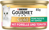 Fine Pate Gourmet Gold med grönsaker, blöt kattmat med öring och tomat, förpackning om 12 (12 x 85 g)
