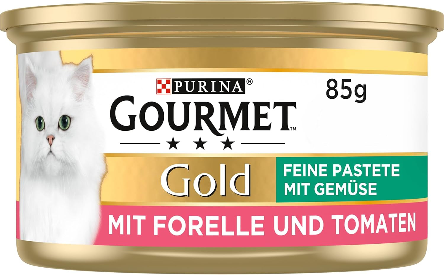 Fine Pate Gourmet Gold med grönsaker, blöt kattmat med öring och tomat, förpackning om 12 (12 x 85 g)