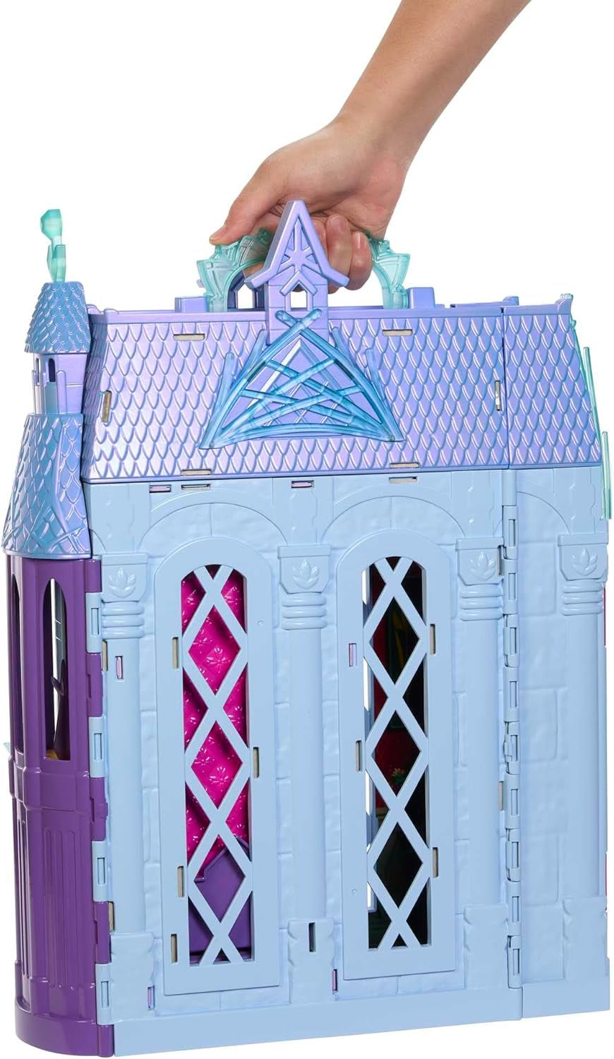 Mattel Disney Frozen - Castle Arendelle Dollhouse (60cm+) med Elsa Doll, 4 lekplatser och 15 delar av Disney Frozen II möbler och tillbehör, HLW61
