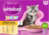 WHISKAS Junior våtfoderpåsar, multipack, urval av fjäderfäkött i gelé, 12 x 85g
