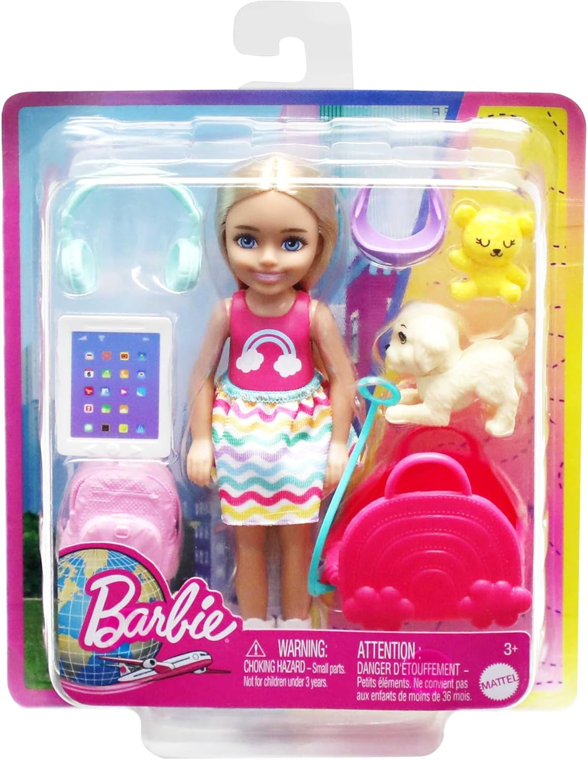 Barbie Chelsea docka och tillbehör 6-delad reseset för valp inklusive hundbur HJY17