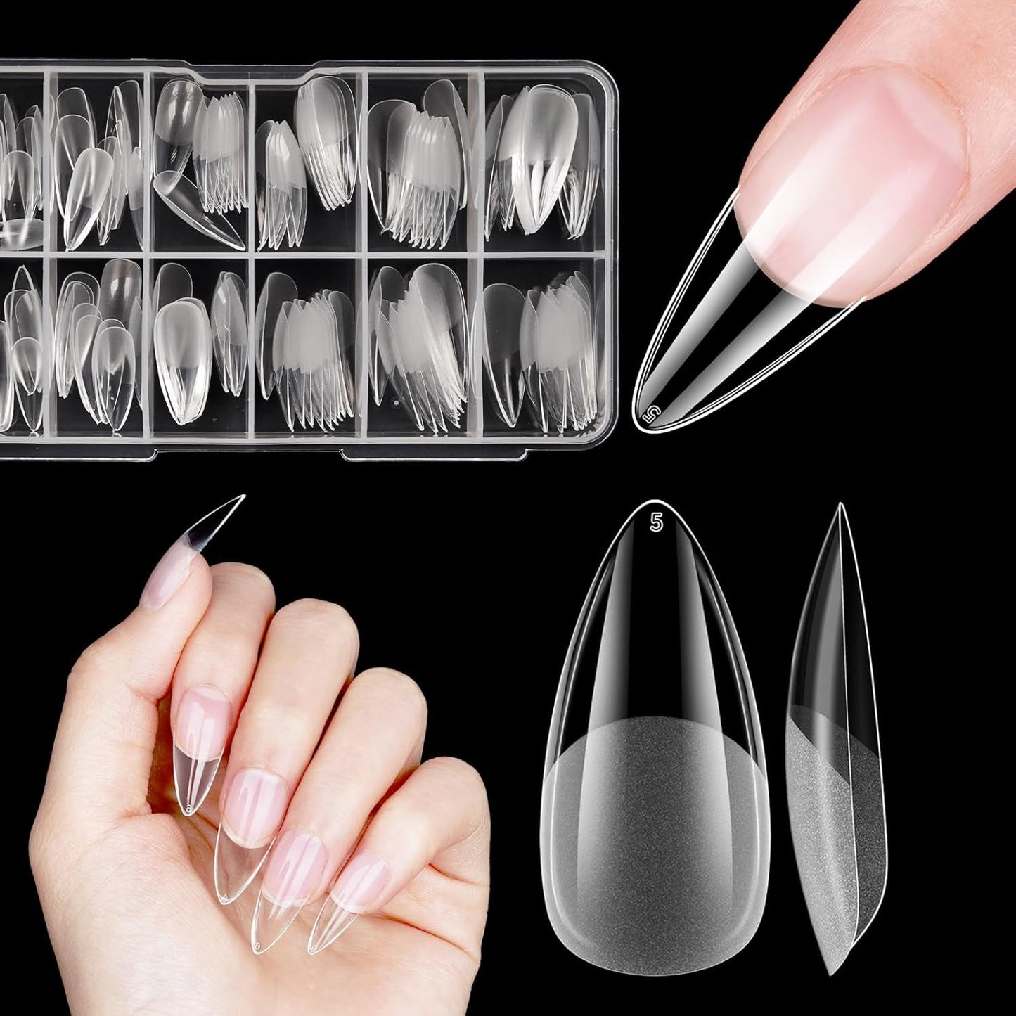 Korta lösnaglar Ballerina 120st lim på 12 storlekar Korta konstgjorda naglar Soft Gel Heltäckande Nageltips för korta gelnaglar S