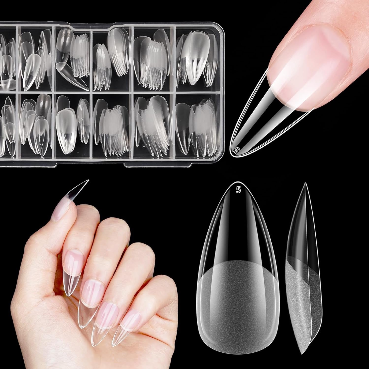 Korta lösnaglar Ballerina 120st lim på 12 storlekar Korta konstgjorda naglar Soft Gel Heltäckande Nageltips för korta gelnaglar S