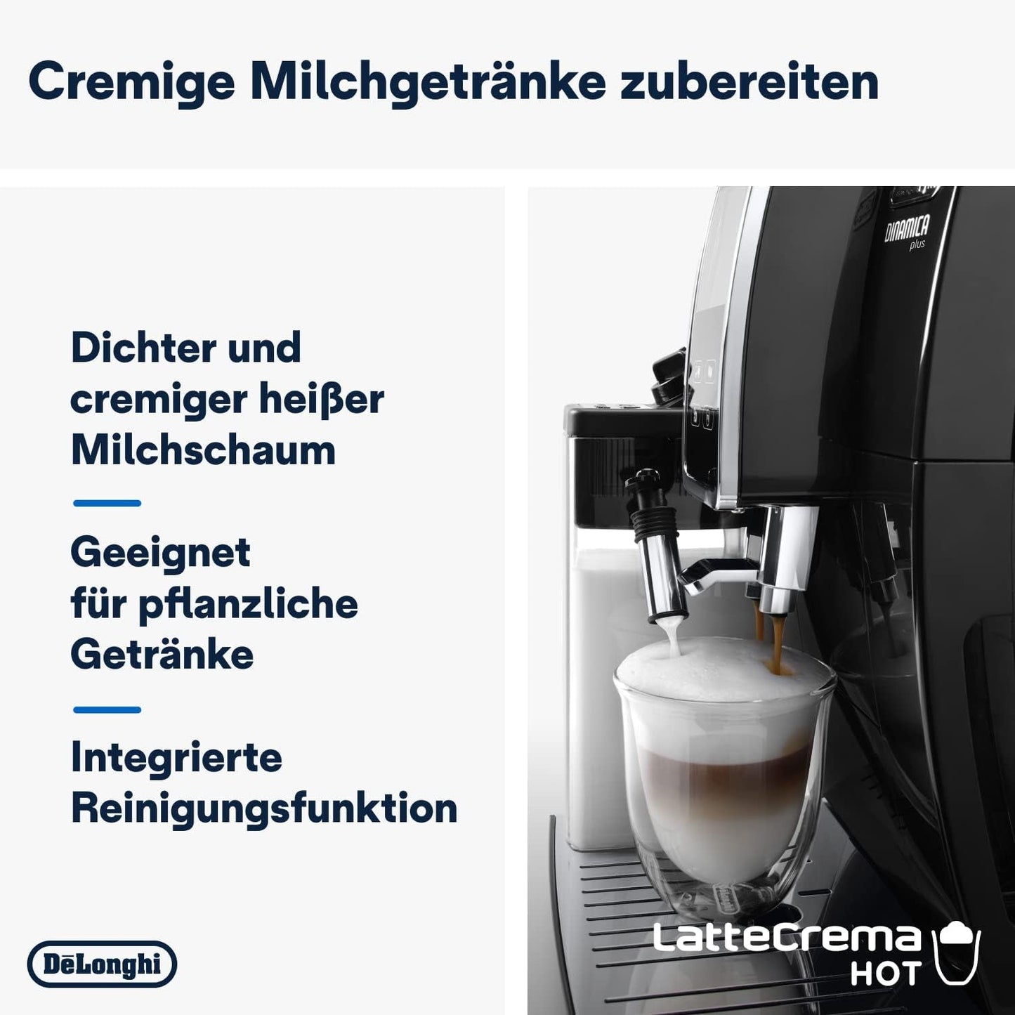 De'Longhi Dinamica Plus ECAM 370.70.B helautomatisk espressomaskin med LatteCrema mjölk, cappuccino och espressosystem, 3,5 tums TFT färgpekskärm och appkontroll, kaffefunktion, svart