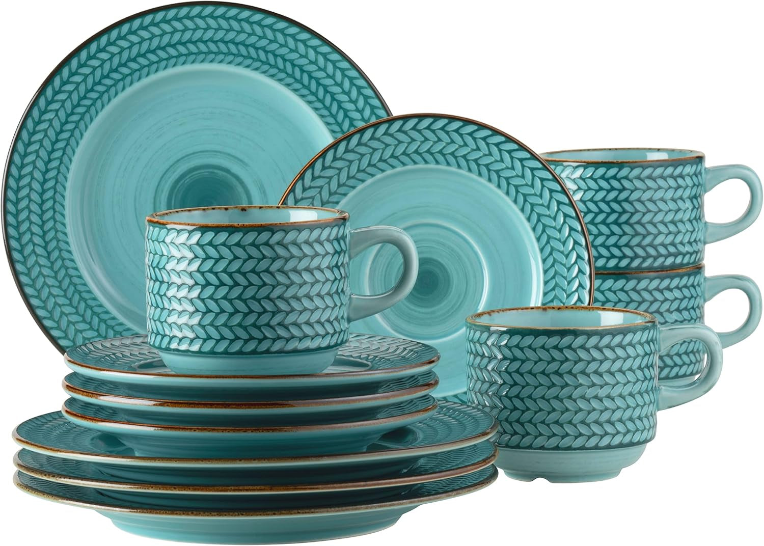 Prospero Premium kaffeservis för 4, restaurangkvalitet, modern kaffeservering i 12 delar i unik vintagestil, slitstarkt porslin, blått