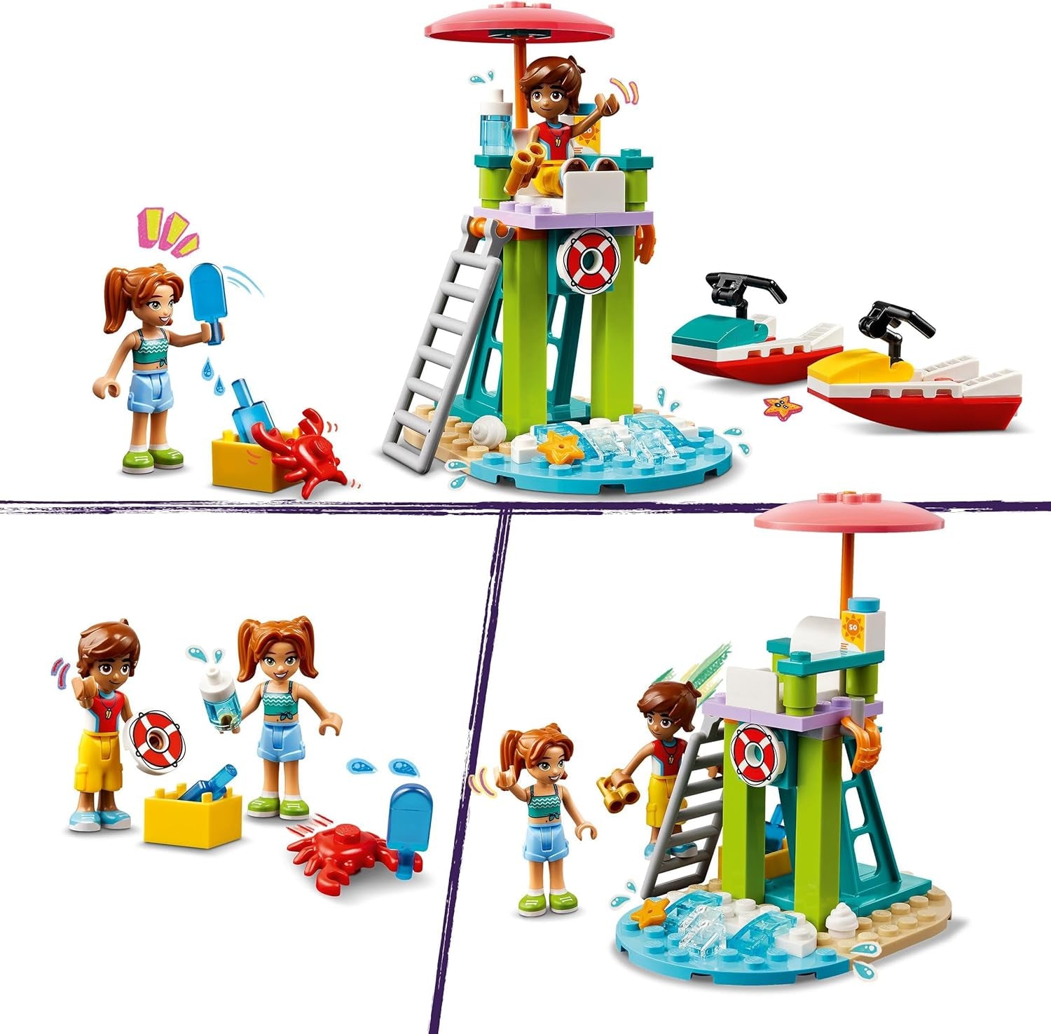 LEGO Friends livräddare observationstorn med vattenskotrar, barnleksak, presentidé för flickor och pojkar från 5 år med 2 figurer och en delfin, vattenskoterleksak 42623 Byggset Besuche den LEGO-Store