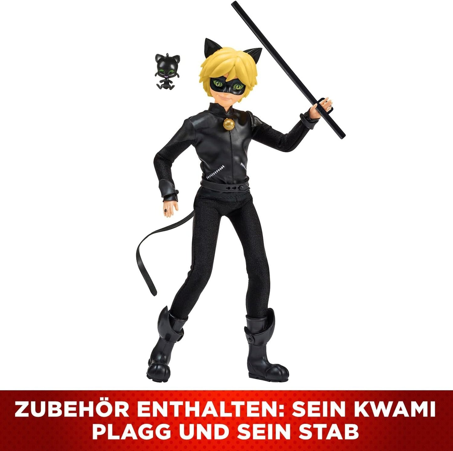 BANDAI - Miraculous Ladybug - 26 cm skyltdocka - Motan Noir - Officiellt licensierad Miraculous - Motan Noir Leddocka - Leksak för åldrarna 4 och uppåt - P50002
