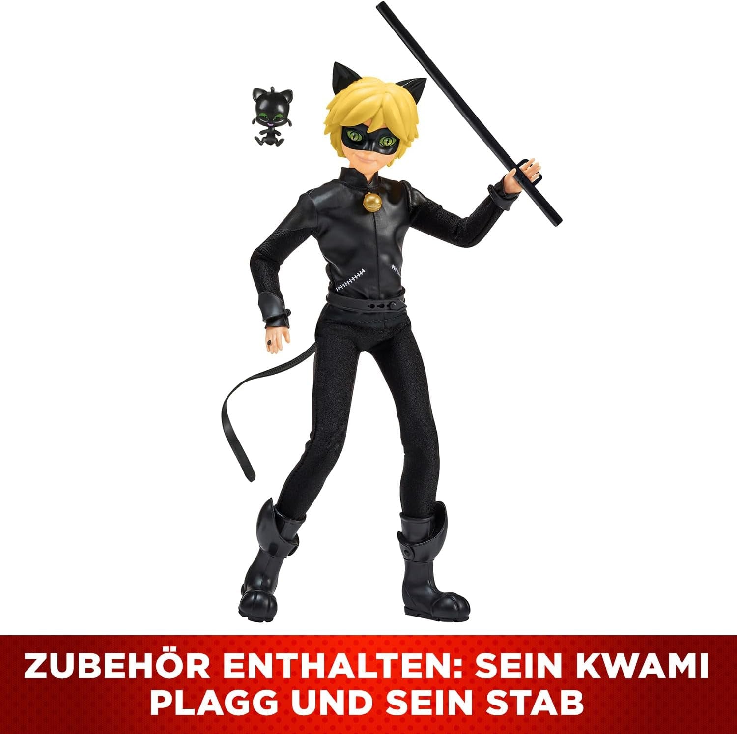 BANDAI - Miraculous Ladybug - 26 cm skyltdocka - Motan Noir - Officiellt licensierad Miraculous - Motan Noir Leddocka - Leksak för åldrarna 4 och uppåt - P50002