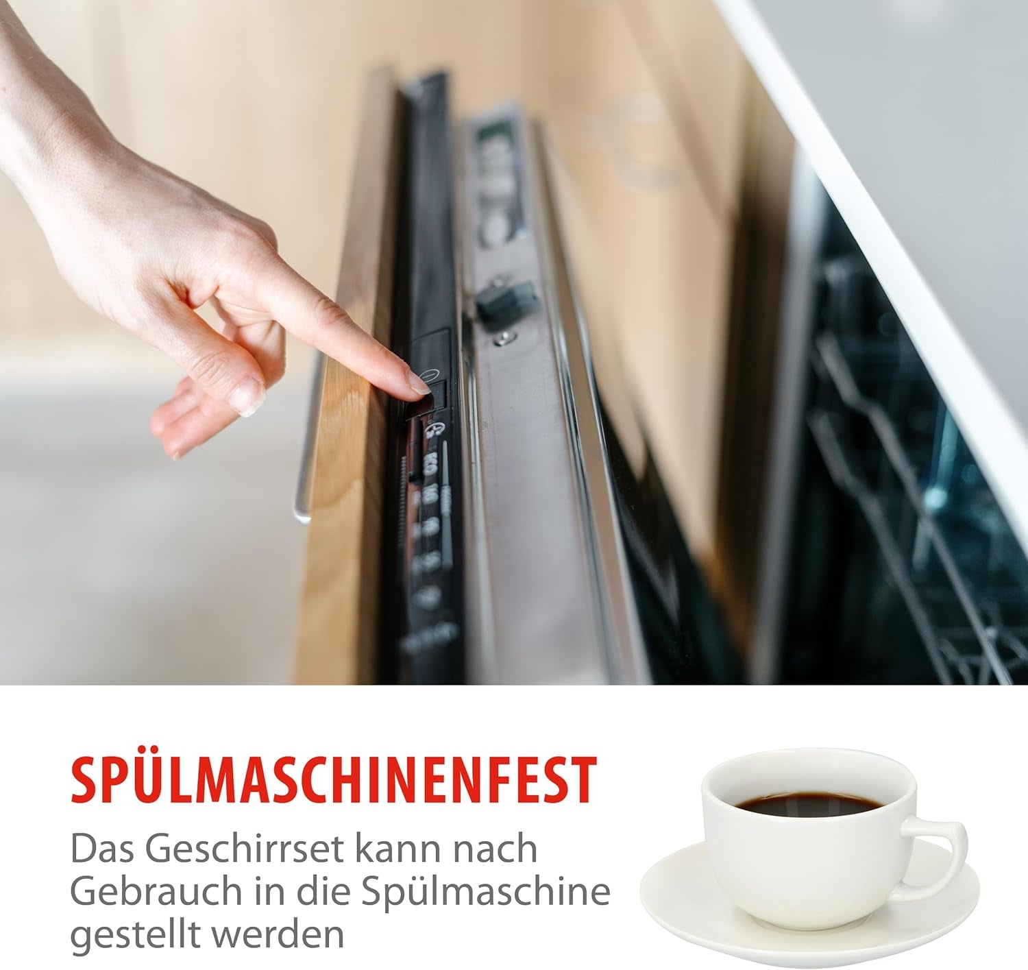 alpina Geschirrset 8 Personen - 40-teiliges Steingut Geschirr - Teller Set mit Speiseteller, Schalen och Kaffeebecher - Camping Geschirr - Mikrowelle- und Spülmaschinengeeignet - Weiß