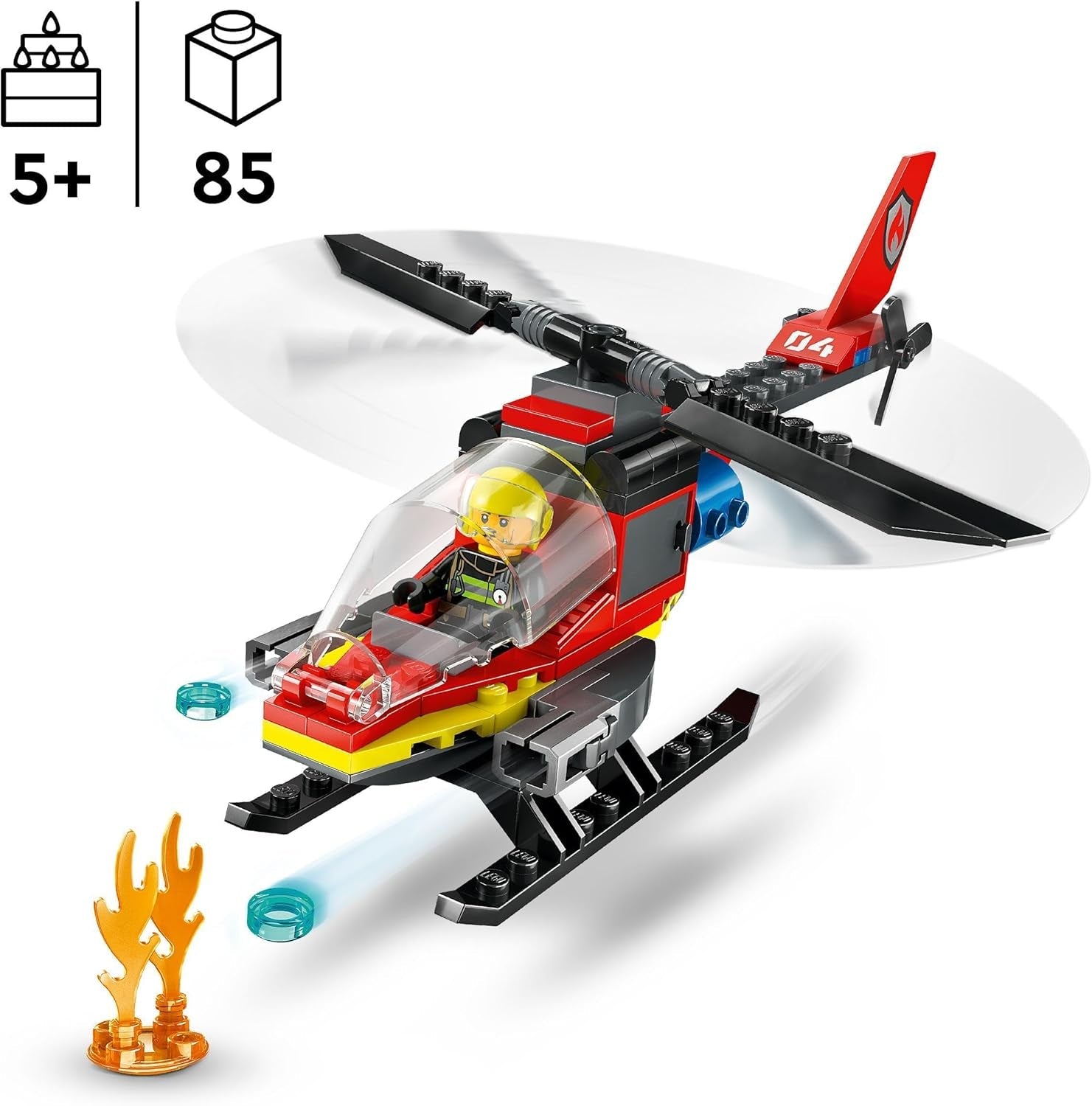 LEGO City Fire Brigade Helikopter, helikopterleksak och pilotfigurset, brandhelikopter för en fantasifull lekupplevelse, present till barn, pojkar och flickor från 5 år 60411 Byggset Besuche den LEGO-Store