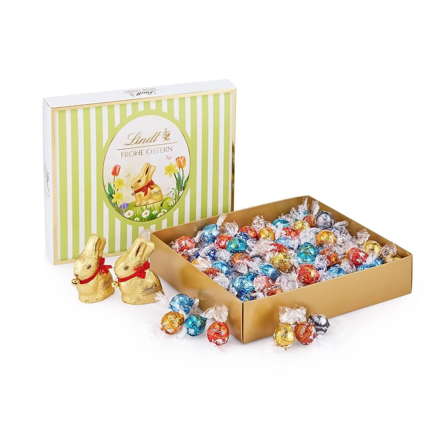 Påsk Variety Pack Lindt Choklad LINDOR | 1,2 kg | 2 GOLD BUNNY Mjölkchoklad och 8 LINDOR-varianter: Mjölkchoklad, Noisette, Mörk, Vit, Svart 60 %, Karamell, Saltkola, Stracciatella | Påskchoklad | Påskharen