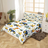 Jungen Cartoon Car Sängkläder Set 135X200,Kinder Bau Fahrzeuge Tröster Abdeckung Für Kind Kleinkind Teens,Dinosaurier Bettbezug,Traktor Maschinerie Bagger Bettdecke Abdeckung,Lkw Autos Bettdecke Naty Shop