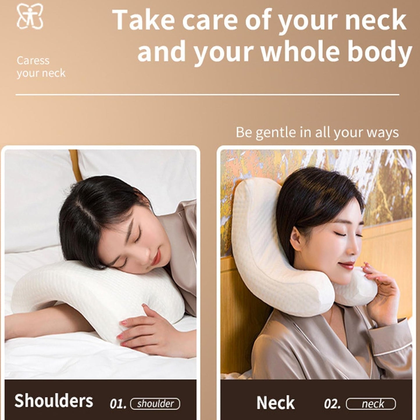 MINGZE Multifunktionell Memory Foam Kudde Nackkudde Skum, U-formad nackkudde med rosett, Slow Rebound Sovkudde Rebound Tryckkudde, Kudde Is Silke för hand- och nackskydd Cervikala ortopediska kuddar Naty Shop