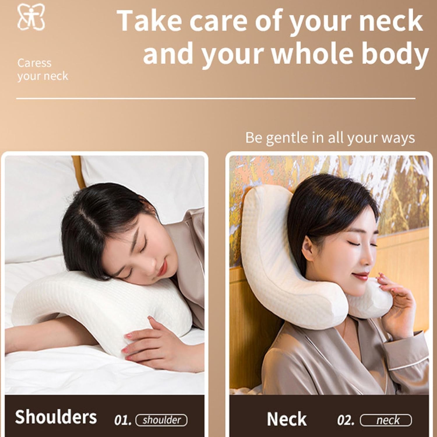 MINGZE Multifunktionell Memory Foam Kudde Nackkudde Skum, U-formad nackkudde med rosett, Slow Rebound Sovkudde Rebound Tryckkudde, Kudde Is Silke för hand- och nackskydd Cervikala ortopediska kuddar Naty Shop