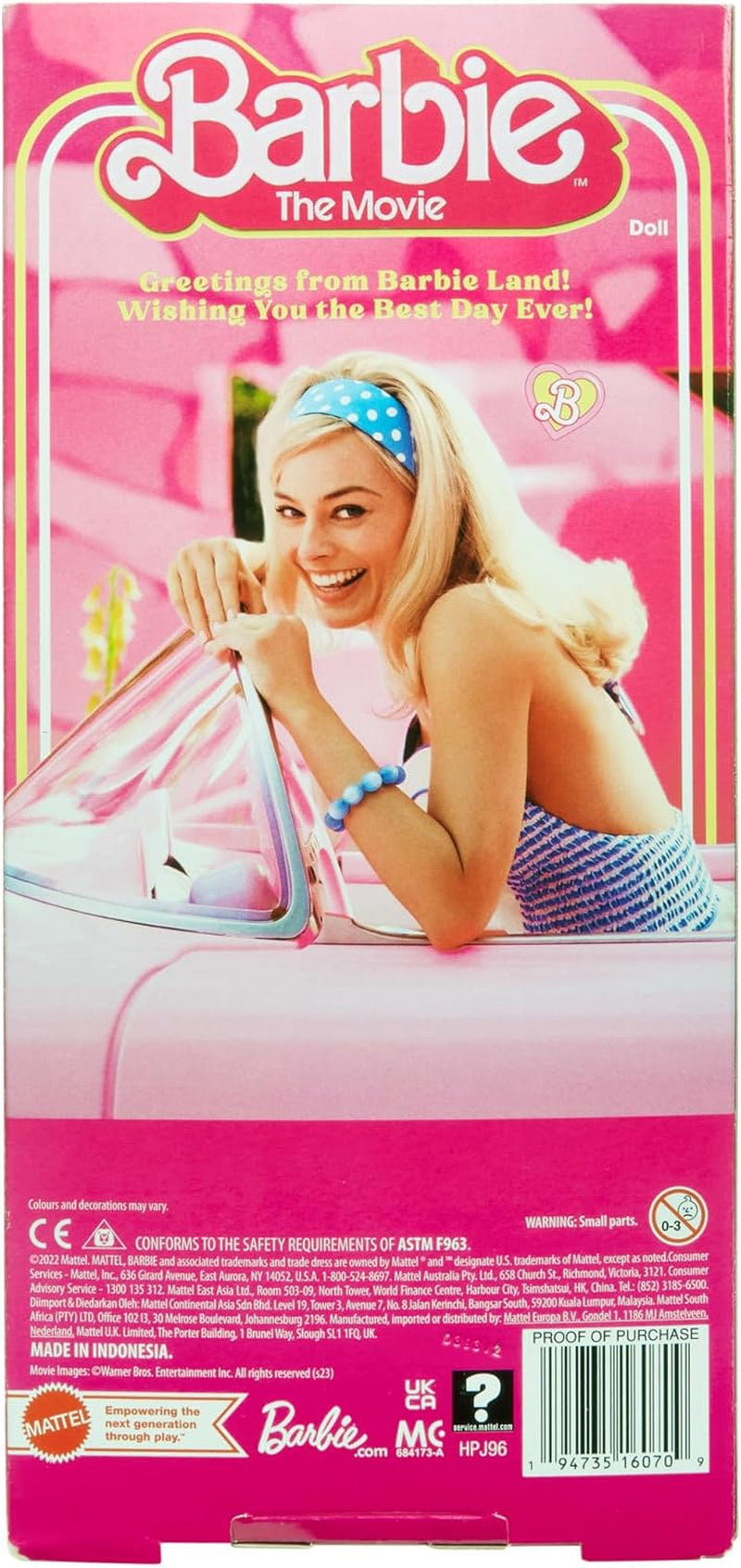Barbie Doll Filmdockan i rosa och vit klänning och tusensköna halsband Margot Robbie Samlarleksak för 3 år HPJ96