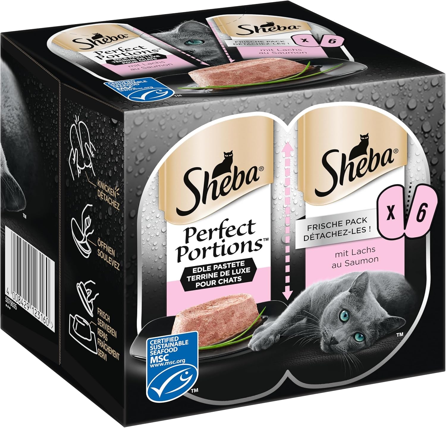 SHEBA Perfect PORTIONS paté för katter med lax, MSC-certifierad, 8 x 3 x (2 x 37,5g) = 225g (Förpackningen kommer att uppdateras)