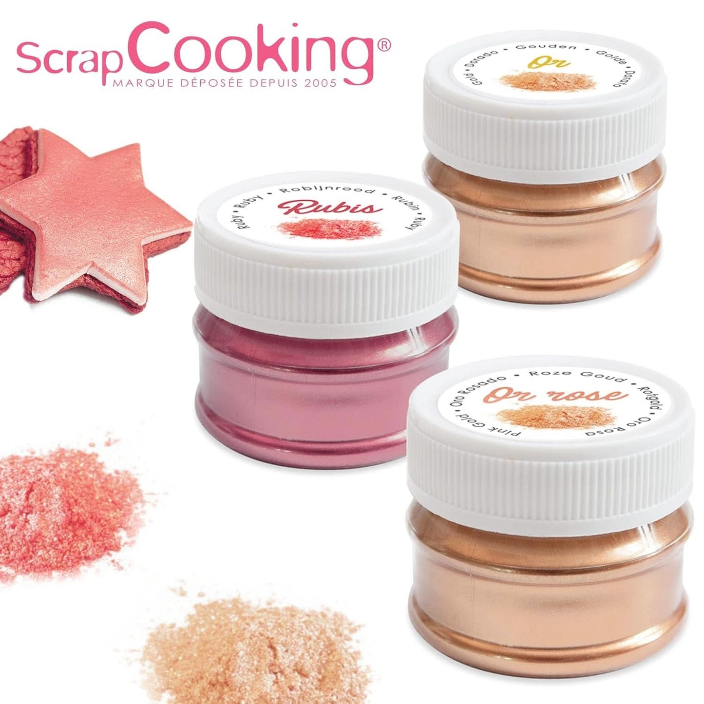 ScrapCooking, set med 3 matfärger, guld, roséguld och rubin, metalliska nyanser, 3 x 5 gram Naty Shop