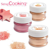 Scrapcooking - Set med 3 metallisk matfärgning - Matfärgning: guld, roséguld och rubin - Ätbar matfärg för bakning, kakor, kakor, kakor, choklad - 4019