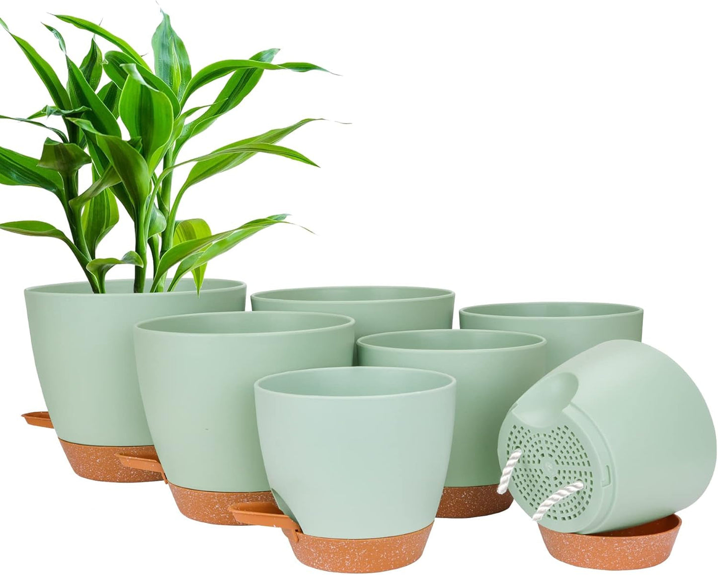CSYY blomkrukor Set med 7 plastblomkrukor med bevattningssystem 20.3/19/17.7/16.5/15.2/14/12.7cm självvattnande krukor och fat inomhus utomhus