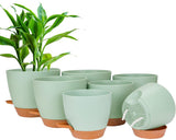 CSYY blomkrukor Set med 7 plastblomkrukor med bevattningssystem 20.3/19/17.7/16.5/15.2/14/12.7cm självvattnande krukor och fat inomhus utomhus