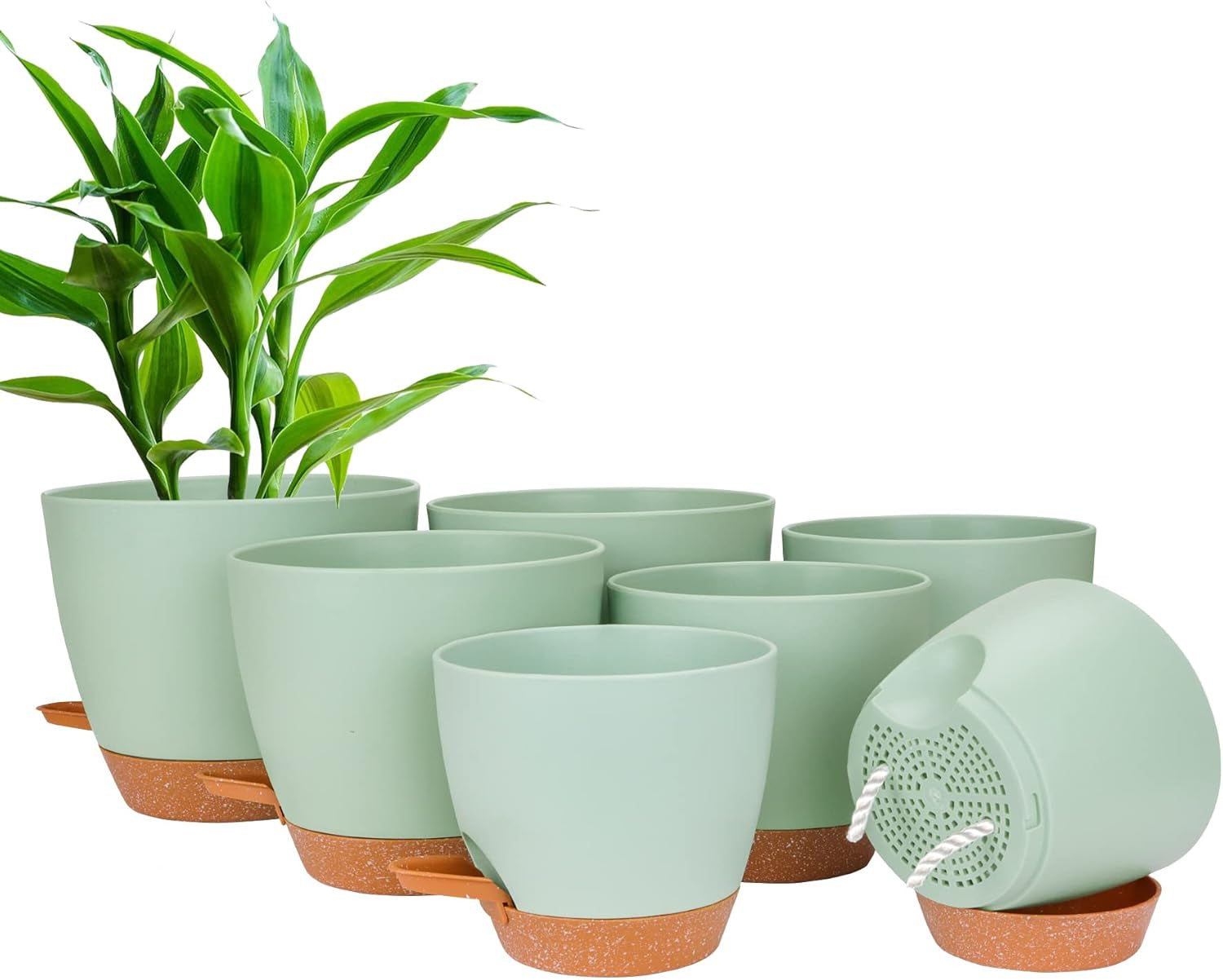CSYY blomkrukor Set med 7 plastblomkrukor med bevattningssystem 20.3/19/17.7/16.5/15.2/14/12.7cm självvattnande krukor och fat inomhus utomhus