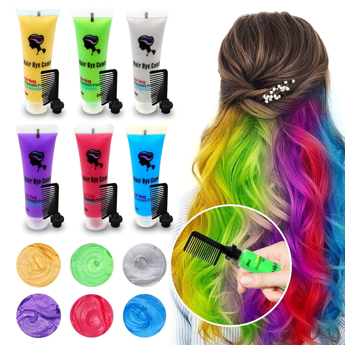 Byhoo 6PCS tillfällig hårfärg för svart hår, hårkrita, tvättbar hårfärg, presentidé för flickor, födelsedagspresent för tonåringar. Naty Shop 01 hårfärgning