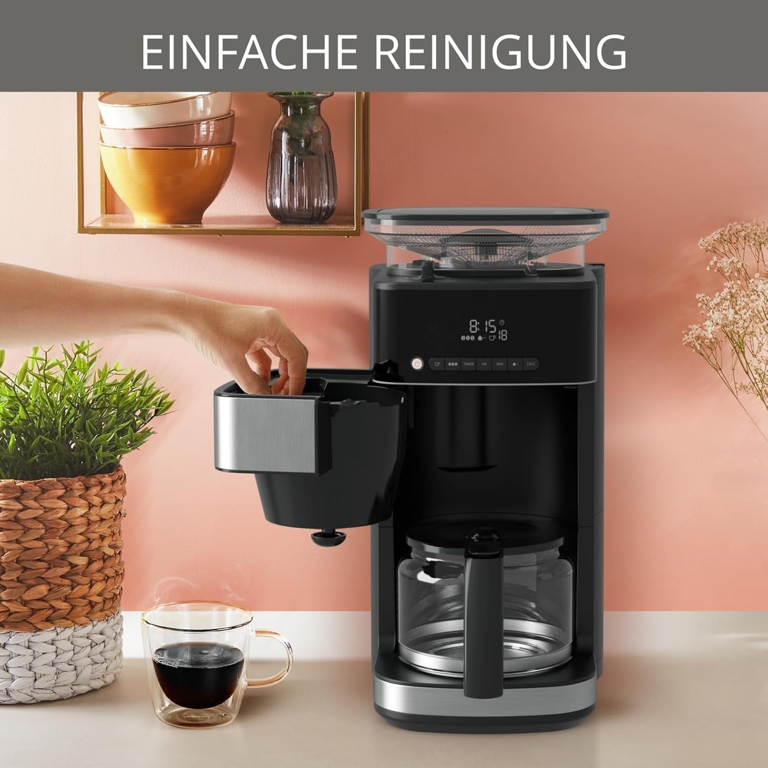Krups Espressomaskin KM8328 Mal med kvarn | 24 timmars timer | Spannmålsbehållare 180 g | Kapacitet 1,25 l för upp till 15 koppar kaffe | Funktion för automatisk avstängning | 3 slipinställningar | Svart