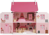 Janod - Mademoiselle Wooden Dollhouse, 3 våningar och 11 tillbehör, replikleksak, utvecklar fantasin, åldrar 3+, J06581, Pink Naty Shop Dollhouses