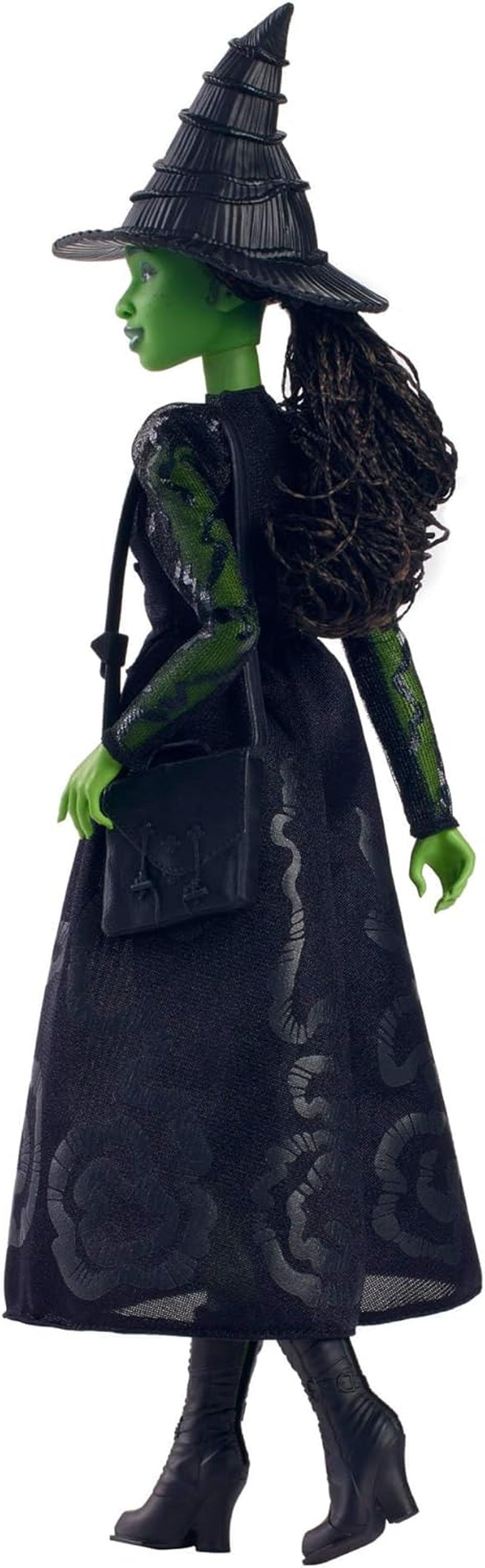 Mattel Wicked Elphaba modedocka och accessoarer med grön hud, svart flätat hår, olika möjliga poser och avtagbar balklänning, HXT62, [Multicolor]