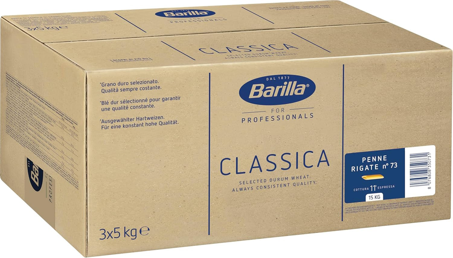 Penne Rigate Barilla durumvete pasta n. 73 – Förpackning om 1 (1x5 kg)