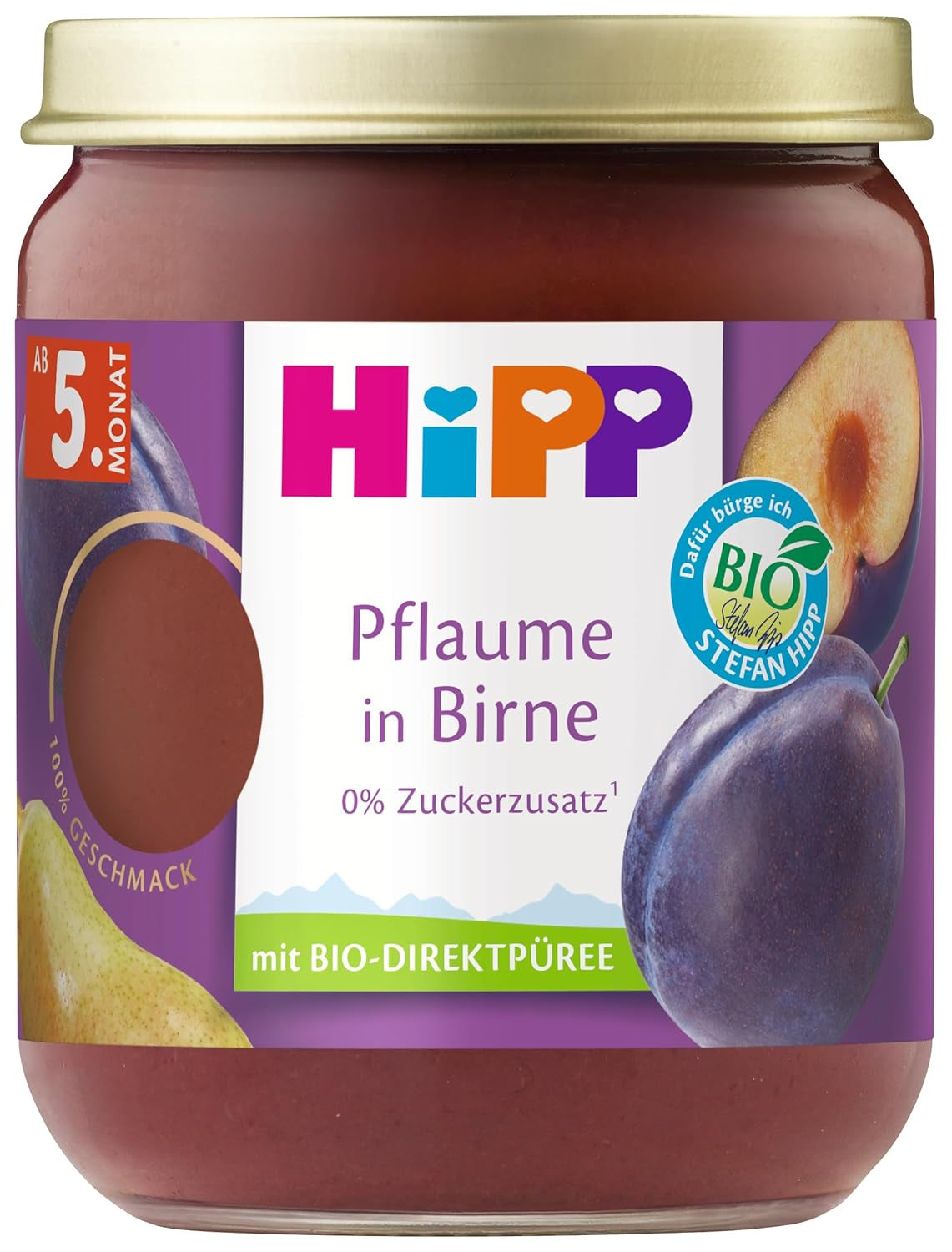 HiPP ekologiska plommon med päronsmak (6 x 160g), från 5 månader, inget tillsatt socker, särskilt intensiv fruktsmak, av bästa ekologiska kvalitet.