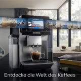 Siemens EQ700 helautomatisk espressomaskin, stor TFT-färgskärm, 36 varma och kalla drycker, kallbryggning, 2 kopparfunktion, appkontroll, automatiskt rengöringssystem, svart rostfritt stål, TQ717D03