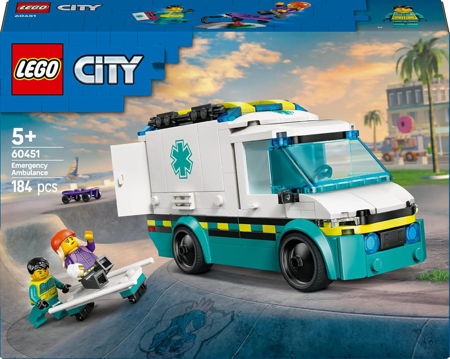 LEGO City Ambulance - leksak med 2 minifigurer (skateboardåkare och förare) - pedagogisk leksak för pojkar och flickor från 5 år - födelsedags- och semesterpresentidéer 60451 Byggset Besuche den LEGO-Store