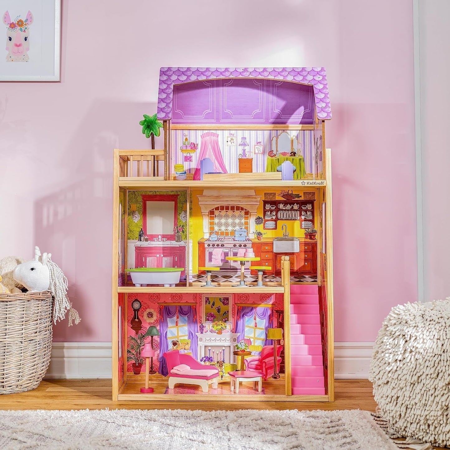 Kidkraft Kayla dockhus i trä med möbler och tillbehör, 3-nivå lekset för 30 cm dockor, leksak för 3 år gamla, 65092 - exklusivt på Amazon Dollhouses Naty Shop