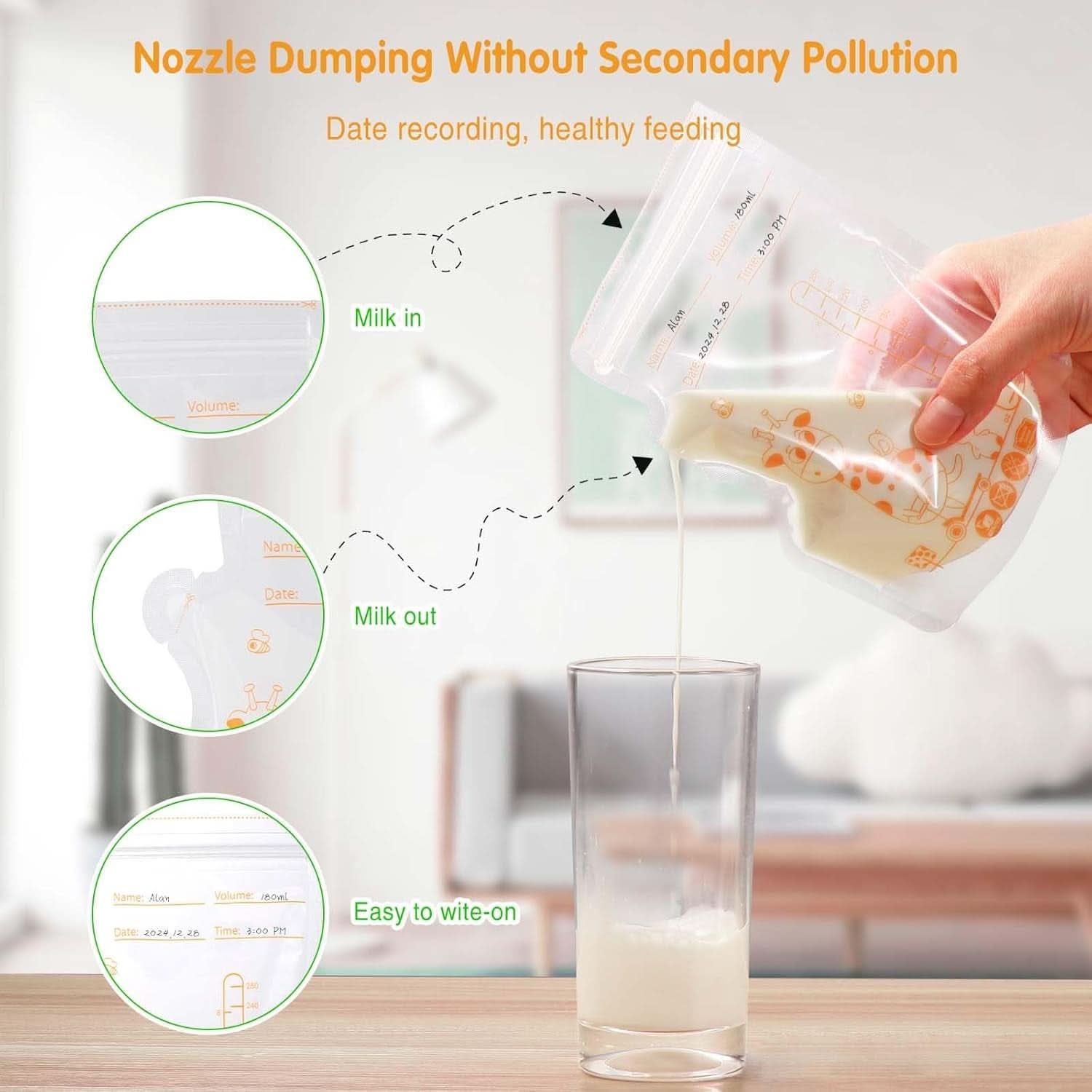 Vinabo 50 Stück Muttermilchbeutel, 250Ml Bpa-Free Buttermilk Storage Bag, Milchbeutel Für Muttermilch Mit Ausgießer Für Das Stillen, Selbststehender, Kann Eingefroren Werden, Vorsterilisiert Tillbehör Mat och amning Baby Naty Shop