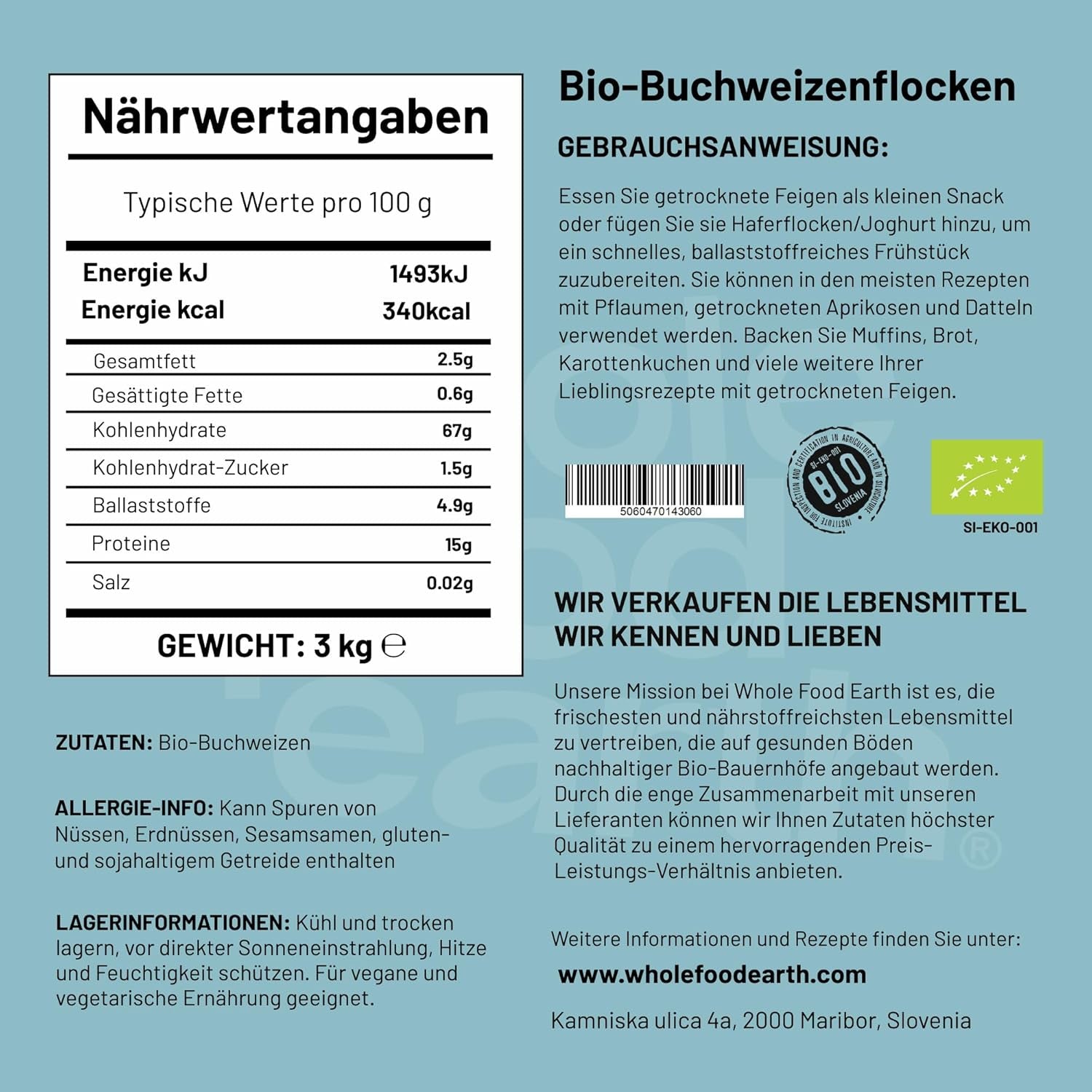 Wholefood Earth Organic Bowheat Flakes – 3 kg | Rå | Icke-GMO | Vegan | Källa till fiber | Certifierad ekologisk