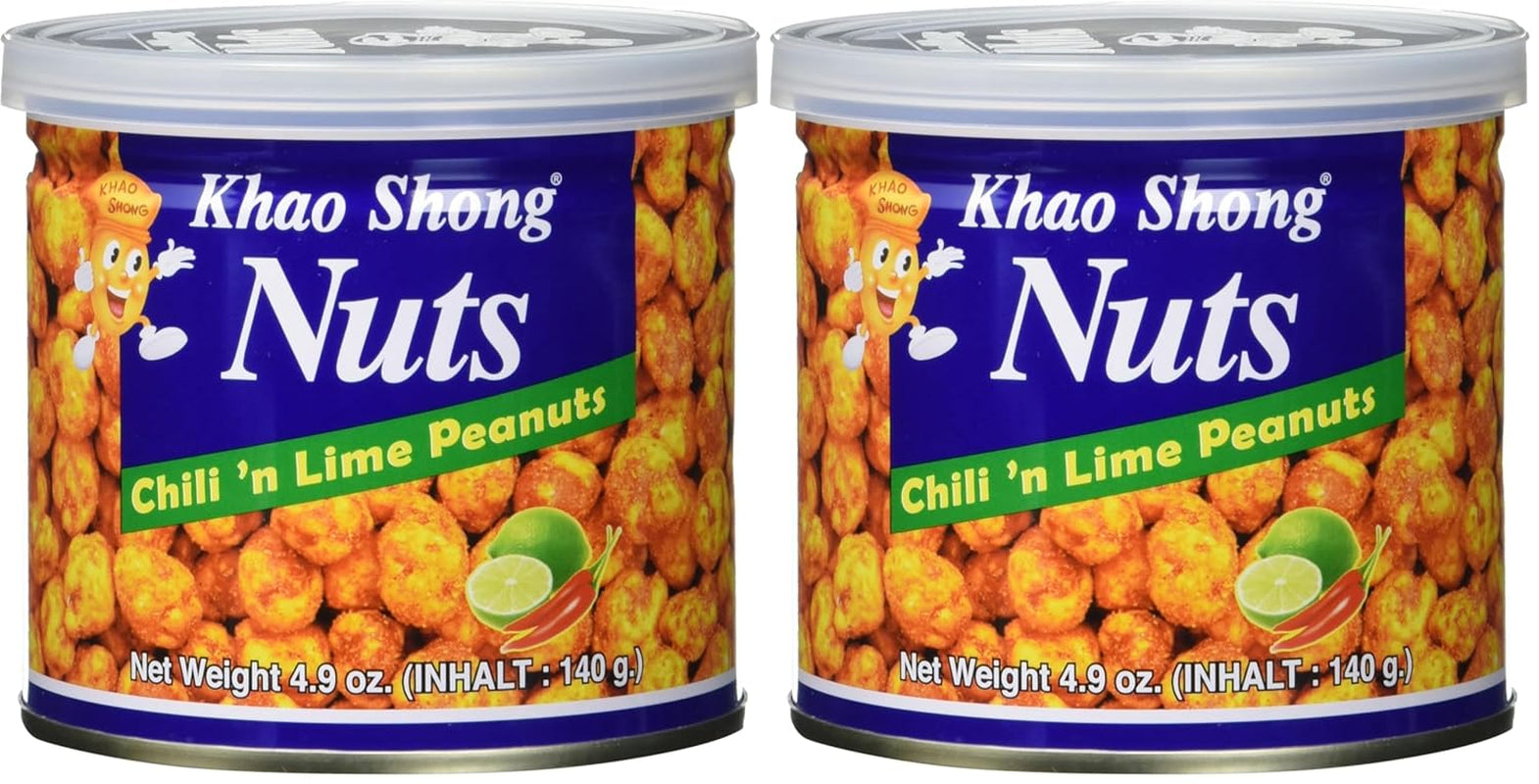 Khao Shong Friterade gröna ärtor med wasabi, krispiga ärtor i en kryddig smet, ett fettsnålt alternativ till nötter, medelkryddigt, 1 140g burk | 140 g (1 förpackning)