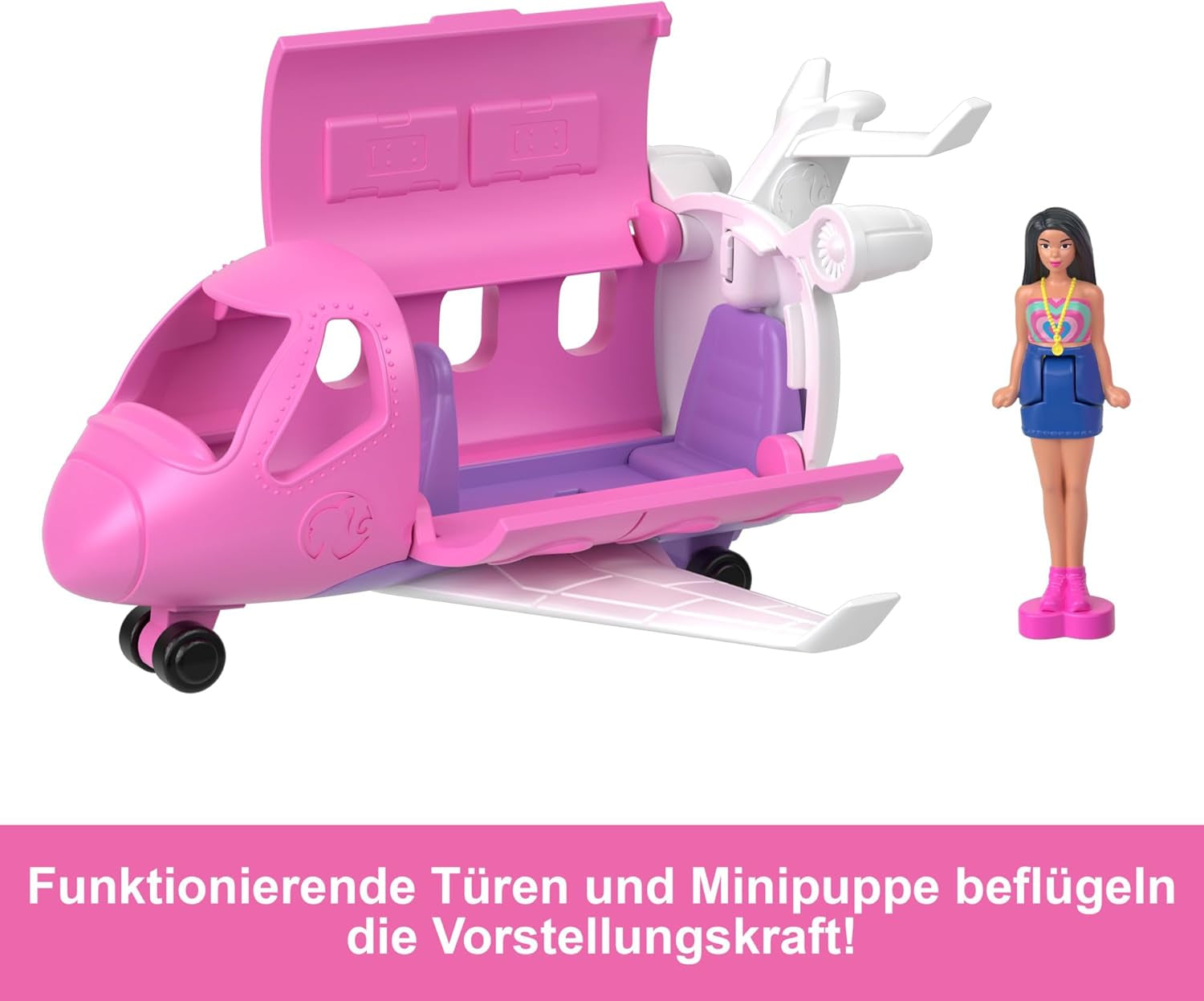 Mini BarbieLand Barbie docka och leksaksfordon, 1,5" docka och ikoniska färgskiftande överraskningsfordon, HYF40