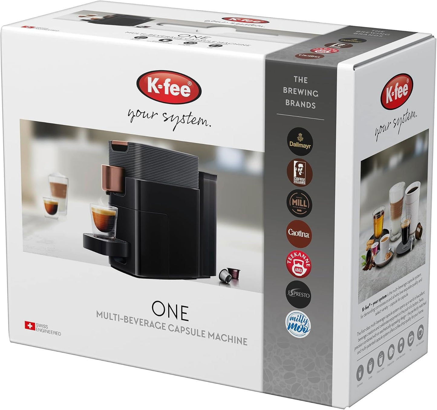 Espressomaskin med K-FEE ONE kapslar för kaffe, te och kakao | Kompakt espresso | Snabb uppvärmning | 0,8 l vattentank | 19 takter | Svart koppar | Stiftung Warentest 2023 testvinnare