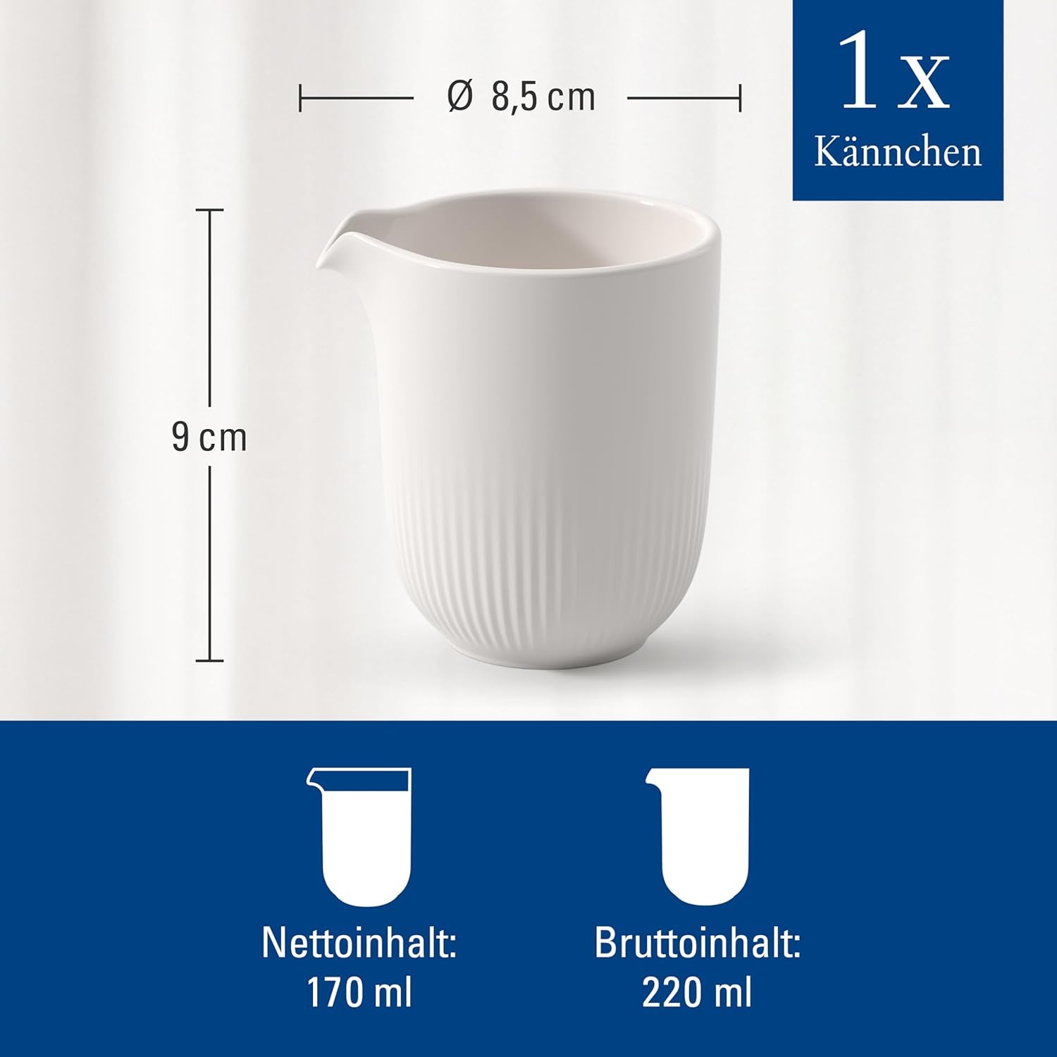 Villeroy & Boch - Afina mjölkmugg 170 ml, vit, diskmaskinssäker, mikrovågssäker, mjölkkaraff, kaffetillbehör, keramisk kanna, fat, servis, premiumporslin