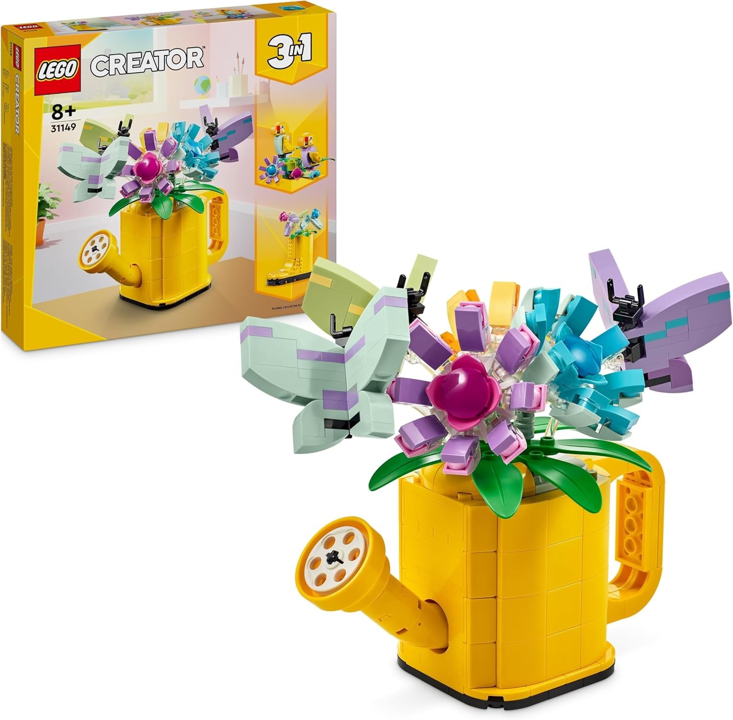 LEGO Creator 3-i-1 blomsterspridningsset, dekoration för barnrum, bygg en sprinkler med blomsterbukett, gummistövlar eller 2 leksaksfåglar, kreativ present till flickor och pojkar 8 år gamla 31149 Byggset Besuche den LEGO-Store Single