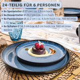 SÄNGER Aruba | Stengodsservis för 6, 6 middagstallrikar, 6 frukosttallrikar, 6 middagstallrikar, 6 pastaskålar, blå med svart kant | VÄRDESAMLING