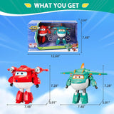 Super Wings 5" Transforming Characters 2-pack Transforming Supercharged Jett + Tino Transformer Toy för pojkar och flickor i åldrarna 3+ Röda actionfigurer Naty Shop