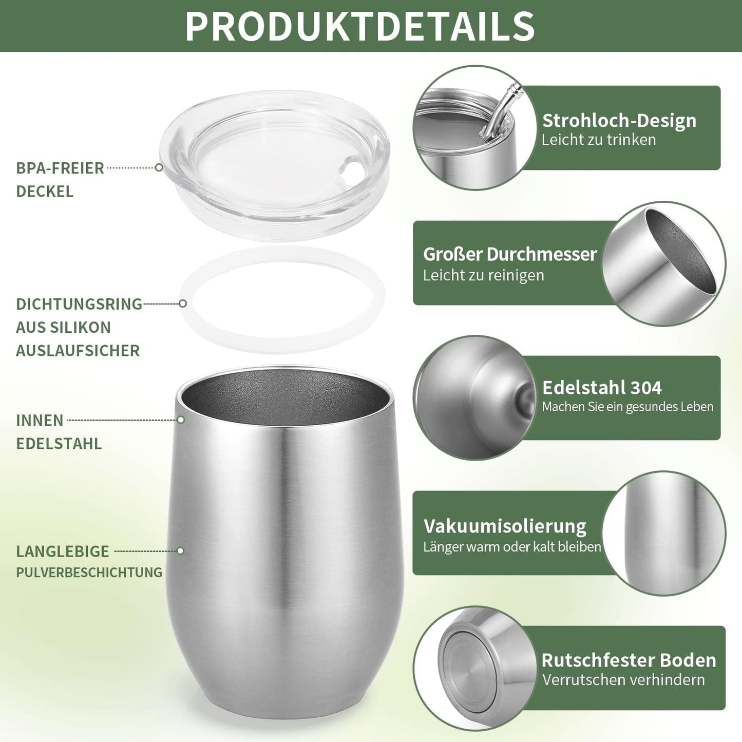 Modern Mate-mugg 340 ml, isolerad dubbelvägg i rostfritt stål Yerba Mate-muggset, Mate-temugg med BPA-fritt lock, Bombillas och en rengöringsborste (silver)