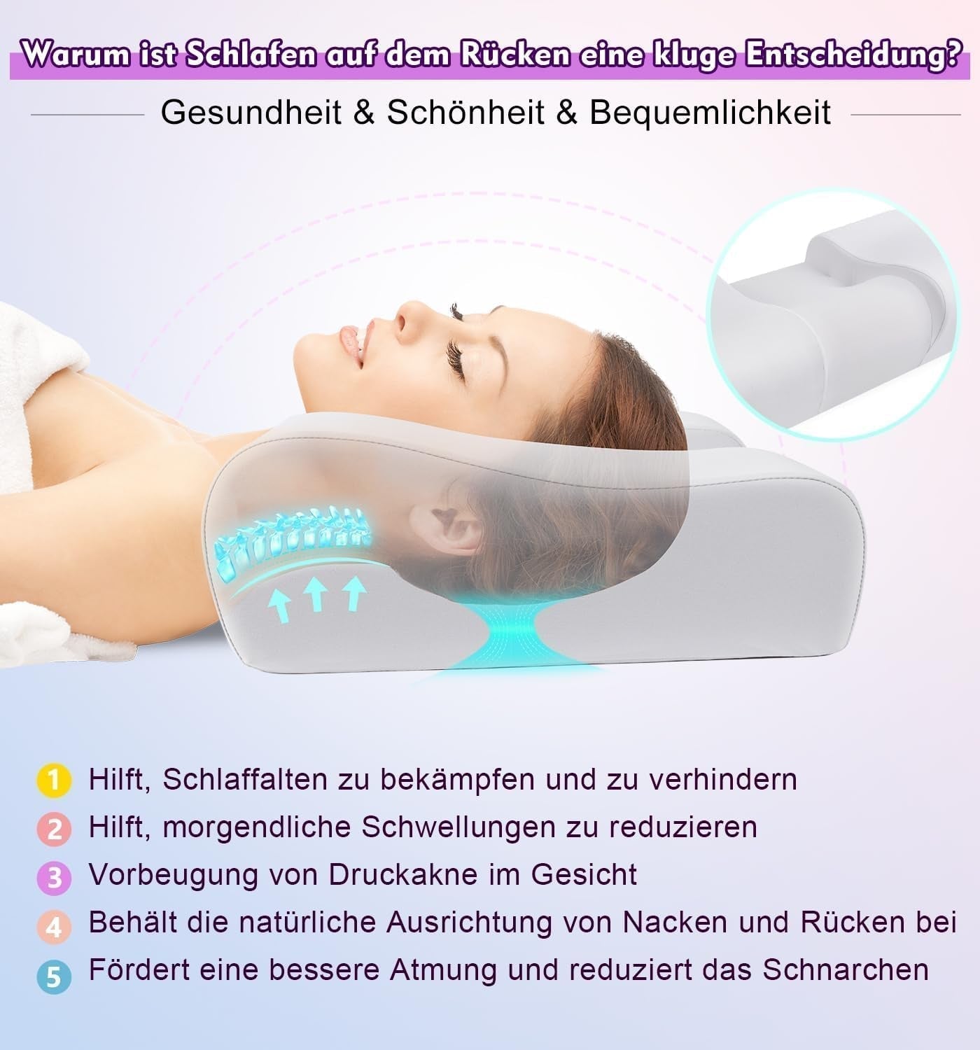 Hydomi Anti-Wrinkle Kudde 2-i-1 Anti-Aging Skönhetskudde Ortopediskt nackstöd Kudde Nacke och axel smärta Memory Foam Kudde för att hålla huvudet rakt Cervikala ortopediska kuddar Naty Shop