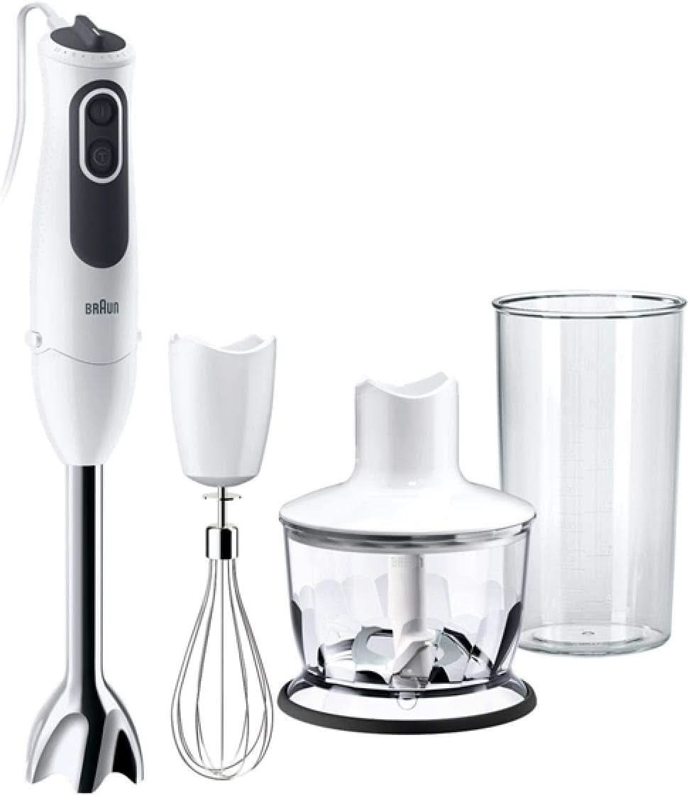 Braun Multiquick 3 MQ 3135 Saus Stabmixer – Pürierstab Mit 11 Geschwindigkeiten plus Turbo-Stufe & Edelstahl-Mixfuß, 750 Watt, Inkl. 600 Ml Mix-/Messbecher, Schneebesen & Zerkleinerer, Weiß/Grau Kitchen Naty Shop Single Mq 3135 - 3 In 1