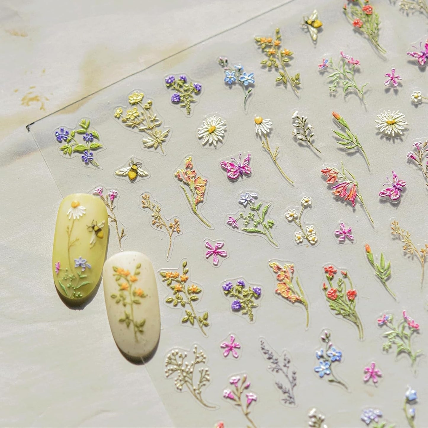 JMEOWIO 3D Nagelsticker Blumen Nail Art Sticker Selbstklebend Nagelaufkleber 5D Stereoskopisk Frühling Sommer Blumen Dekoration Nageldesign Zubehör 1 Blatt