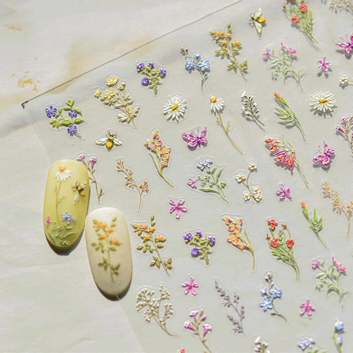 JMEOWIO 3D Nagelsticker Blumen Nail Art Sticker Selbstklebend Nagelaufkleber 5D Stereoskopisk Frühling Sommer Blumen Dekoration Nageldesign Zubehör 1 Blatt