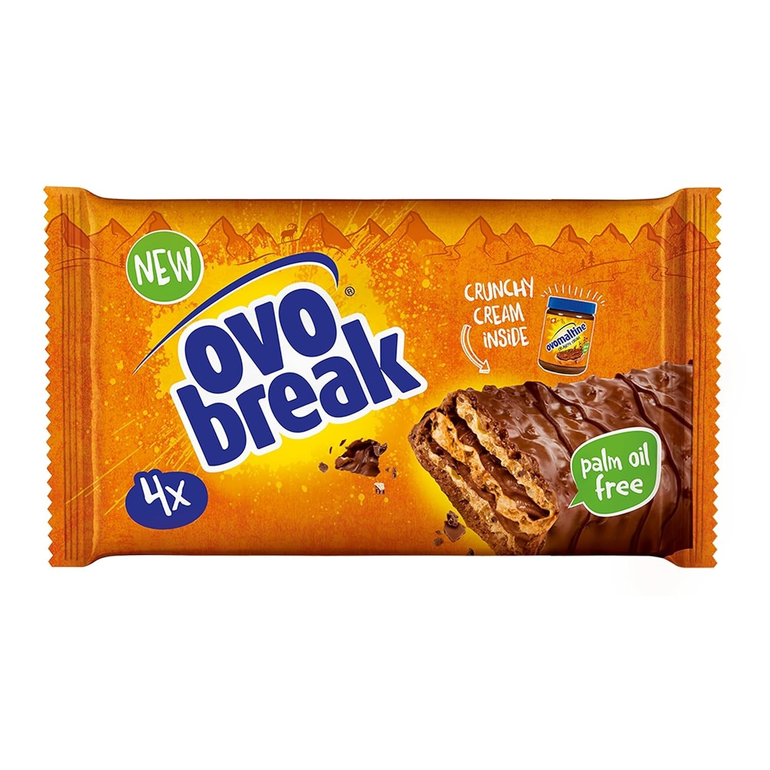Ovomaltine OVO BREAK Wafer and Chocolate Bar - ett krispigt mellanmål med den omisskännliga smaken av vår populära Creme Crocante, naturligt utan palmolja (4 x 39g)